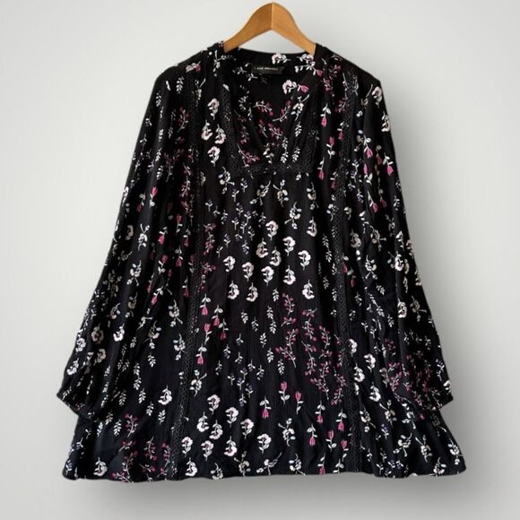 Lane Bryant Black and Pink Floral Blouse - Picture 1 of 8